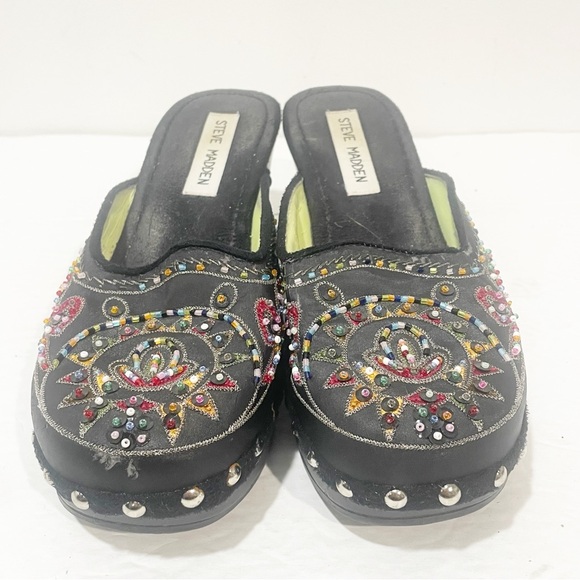 Steve Madden Size 6.5 Black Y2K Satin Beaded Clogs - Picture 2 of 6